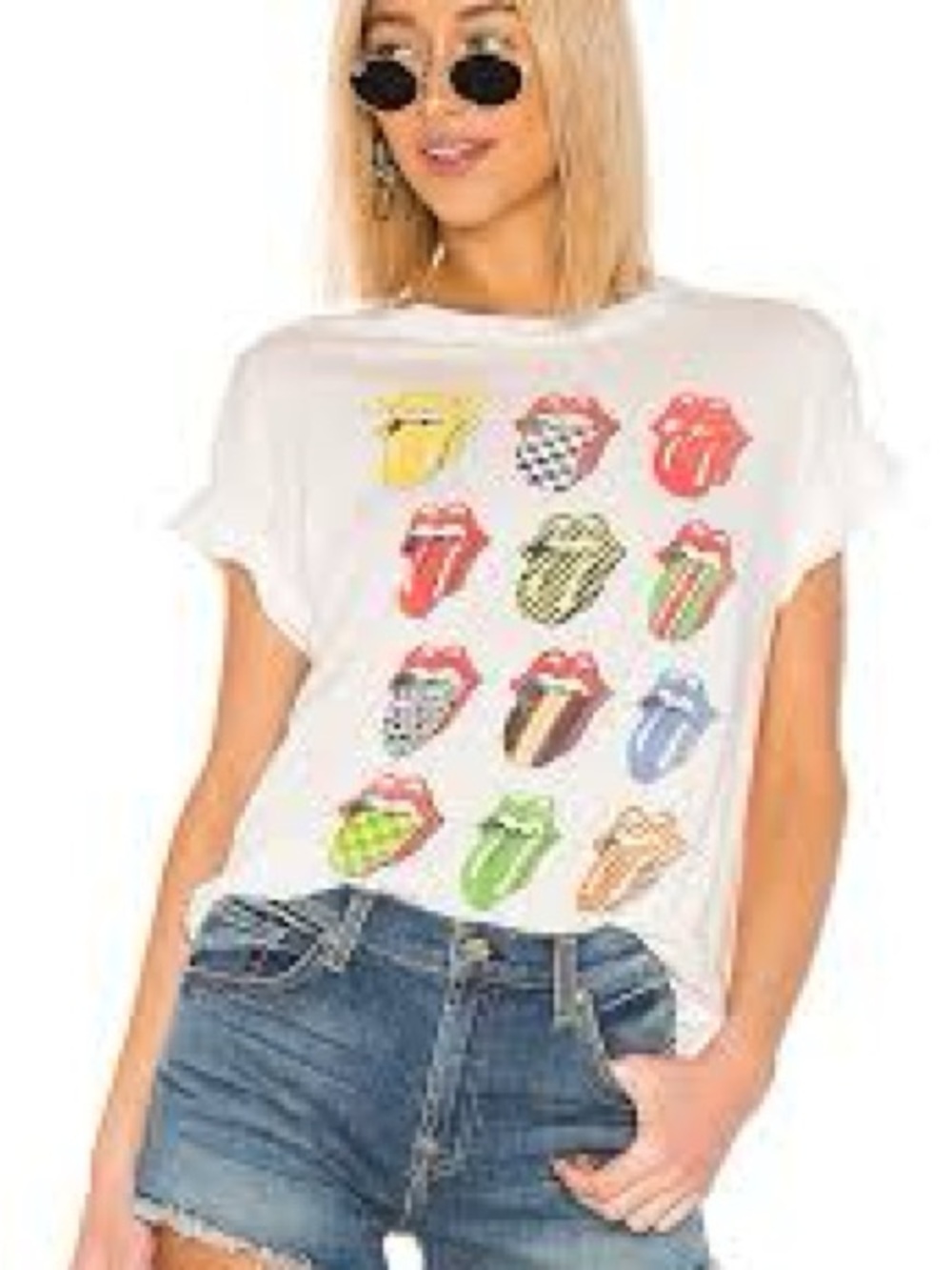 Daydreamer Rolling Stones Tee with Multicolor Tongue Motifs